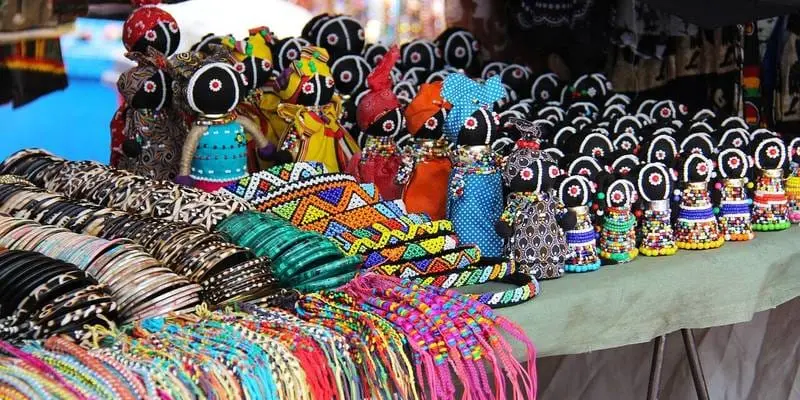 Beaded bags at a market stall